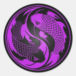 紫と黒の陰陽コイ魚 ラウンドシール