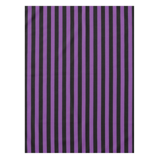 紫と黒の魔女ストライプハロウィンパターン（の模様が）ある テーブルクロス (正面)
