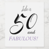 紫と黒の50と素晴らしい誕生日パーティー ワインラベル (シングルラベル)