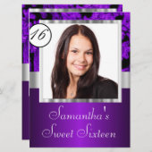 紫と黒のsweet sixteen 招待状 (正面/裏面)