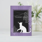 紫と黒ストライプの猫と白猫 サンキューカード (スタンド正面)