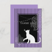 紫と黒ストライプの猫と白猫 サンキューカード (正面/裏面)