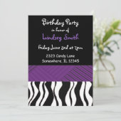紫と黒ゼブラプリント誕生日招待状 招待状 (スタンド正面)