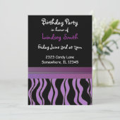 紫と黒ゼブラプリント誕生日招待状 招待状 (スタンド正面)