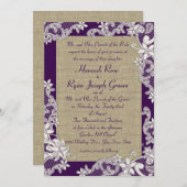 紫とBurlapのヴィンテージフローラ 招待状 (正面/裏面)