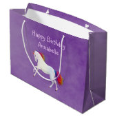 紫にお洒落白ユニコーンのレインボーブカラー ラージペーパーバッグ (裏面アングル)