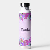 紫にかわいい花と蝶 ウォーターボトル (左面)