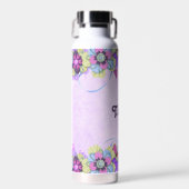 紫にかわいい花と蝶 ウォーターボトル (正面)