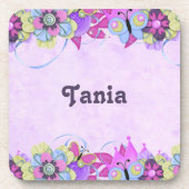 紫にかわいい花と蝶 コースター (正面)