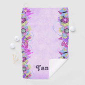 紫にかわいい花と蝶 ゴルフタオル (インサイチュ)