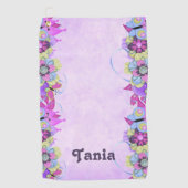 紫にかわいい花と蝶 ゴルフタオル (正面)