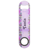 紫にかわいい花と蝶 スピード栓抜き (正面)