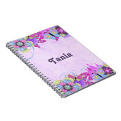 紫にかわいい花と蝶 ノートブック (右側)