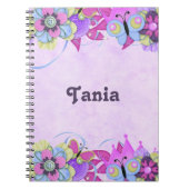 紫にかわいい花と蝶 ノートブック (正面)