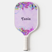紫にかわいい花と蝶 ピックルボールラケット (裏面)