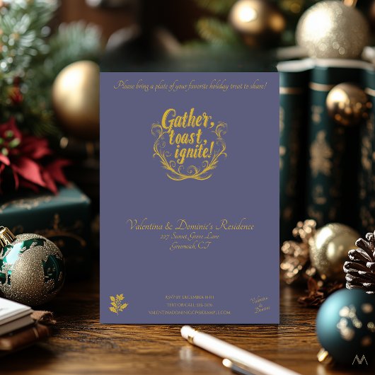 紫にワイングラスを持つクリスマスパーティー 招待状