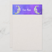 紫に輝く三日月の白月飾り 便箋 (正面/裏面)