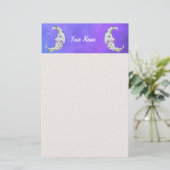 紫に輝く三日月の白月飾り 便箋 (スタンド正面)