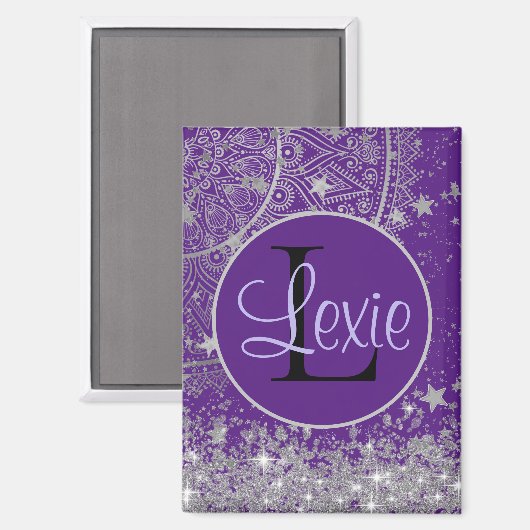 紫に銀色の星を持つ魅惑の曼荼羅 マグネット (正面/裏面)