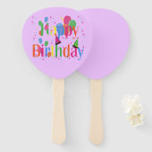 紫に風船があるハッピーバースデー ハンドファン (正面&裏面)