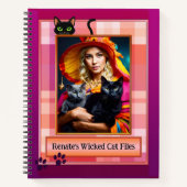 紫のおもしろい格子柄の悪い猫ファイル写真 ノートブック (正面)