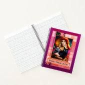 紫のおもしろい格子柄の悪い猫ファイル写真 ノートブック (内部)