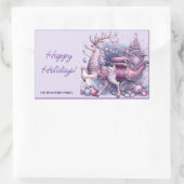 紫のお洒落クリスマス・トナカイ 長方形シール (バッグ)