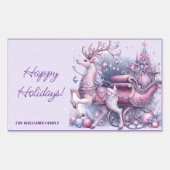 紫のお洒落クリスマス・トナカイ 長方形シール (正面)