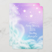 紫のお洒落ピンクの輝く雲の赤ちゃんシャワー 招待状 (正面/裏面)