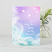 紫のお洒落ピンクの輝く雲の赤ちゃんシャワー 招待状 (スタンド正面)