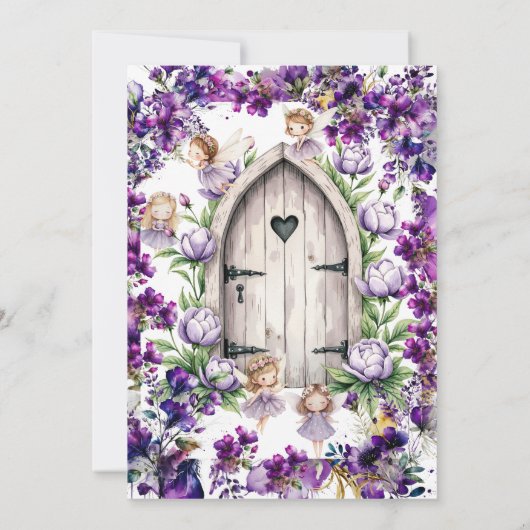 紫のお洒落妖精の赤ちゃんシャワー 招待状 (裏面)