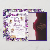 紫のお洒落妖精の赤ちゃんシャワー 招待状 (正面/裏面)