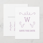 紫のお洒落花飾り日付はがきを保存 案内ポストカード (正面/裏面)