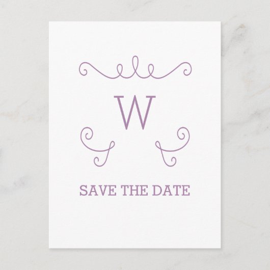 紫のお洒落花飾り日付はがきを保存 案内ポストカード (正面)