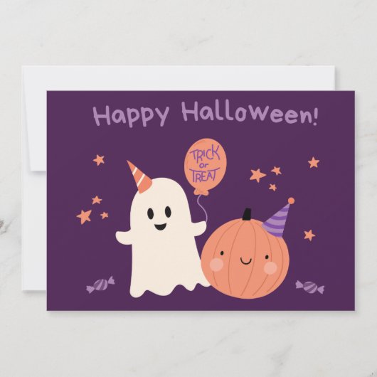 紫のかわいいハッピーハロウィン シーズンカード (正面)