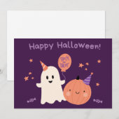 紫のかわいいハッピーハロウィン シーズンカード (正面/裏面)