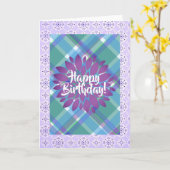 紫のかわいらしハッピーバースデーグリーティングカード カード (黄色い花)