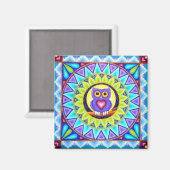 紫のかわいらしフクロウの曼荼羅の磁石Soozie Wrayによる。 マグネット (正面/裏面)