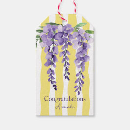 紫のかわいらしフローラストライプを持つウェーブヴィの ギフトタグ