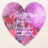 紫のかわいらしフローラモダンは日付を保存 ペーパーコースター (正面)