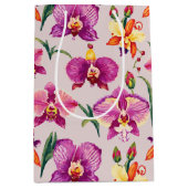 紫のかわいらしラン模様 ミディアムペーパーバッグ (正面)