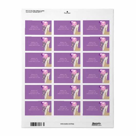 紫のかわいらし住所の馬と風船 ラベル (フルシート)