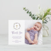 紫のかわいらし薄紫リースと写真 | バプテスマ サンキューカード (スタンド正面)