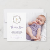 紫のかわいらし薄紫リースと写真 | バプテスマ サンキューカード (正面)