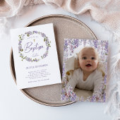 紫のかわいらし薄紫リースと写真 | バプテスマ 招待状
