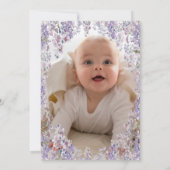 紫のかわいらし薄紫リースと写真 | バプテスマ 招待状 (裏面)