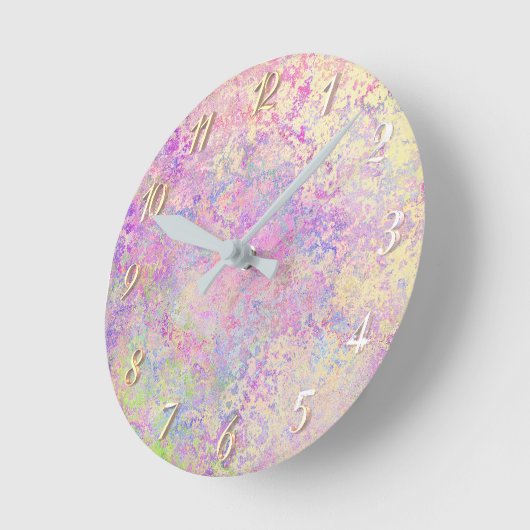 紫のかわいらし金ゴールドとピンクのテクスチャ ラウンド壁時計 (傾斜)