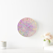 紫のかわいらし金ゴールドとピンクのテクスチャ ラウンド壁時計 (ホーム)