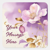 紫のかわいらし金ゴールドフローラ スクエアシール (正面)