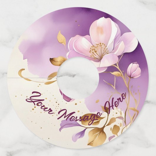 紫のかわいらし金ゴールドフローラ ワイングラスタグ (正面)